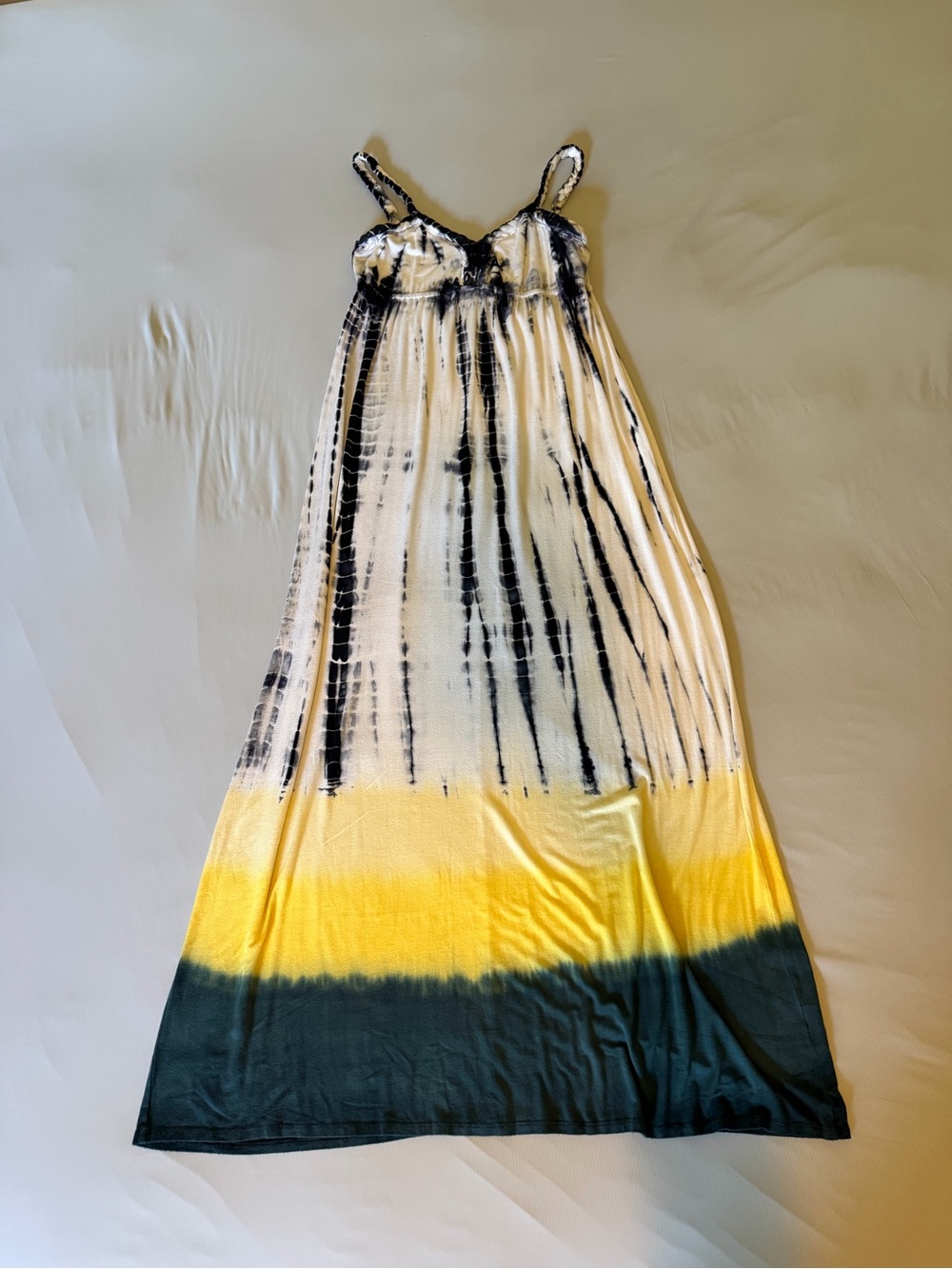 S-Twelve Navy, White, Yellow and Green Gradient Tie-Dye Maxi Dress